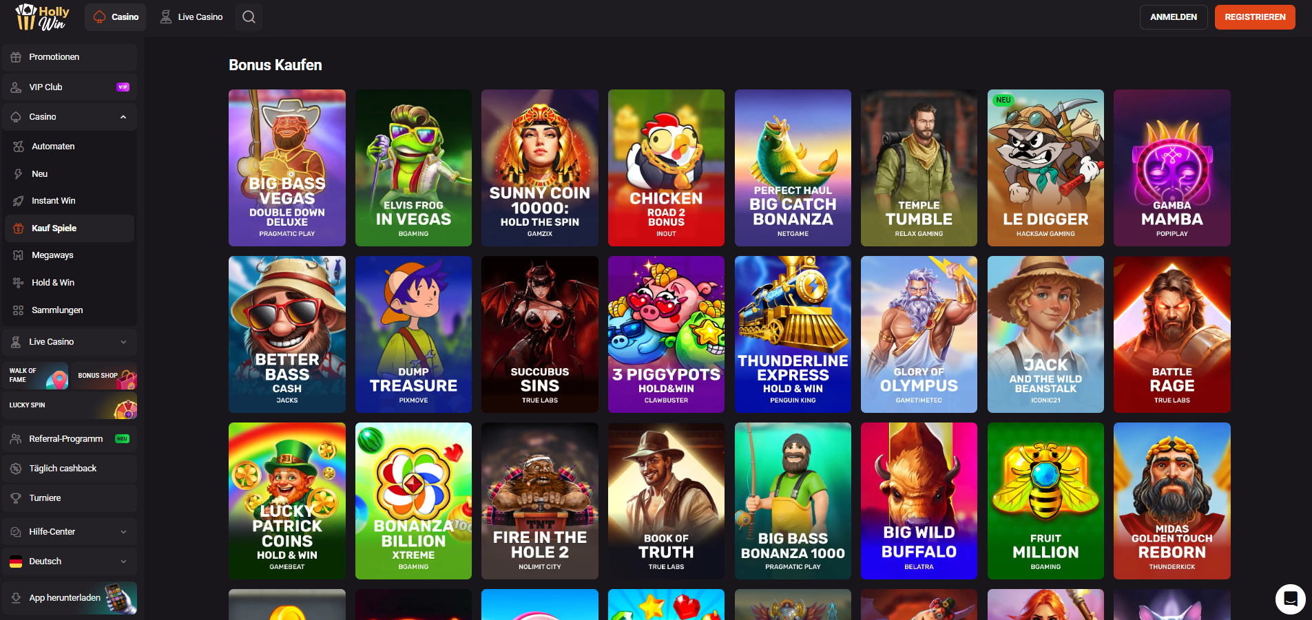 Hollywin Rubrik Bonus Kaufen mit Big Bass Vegas und Fire in the Hole 2