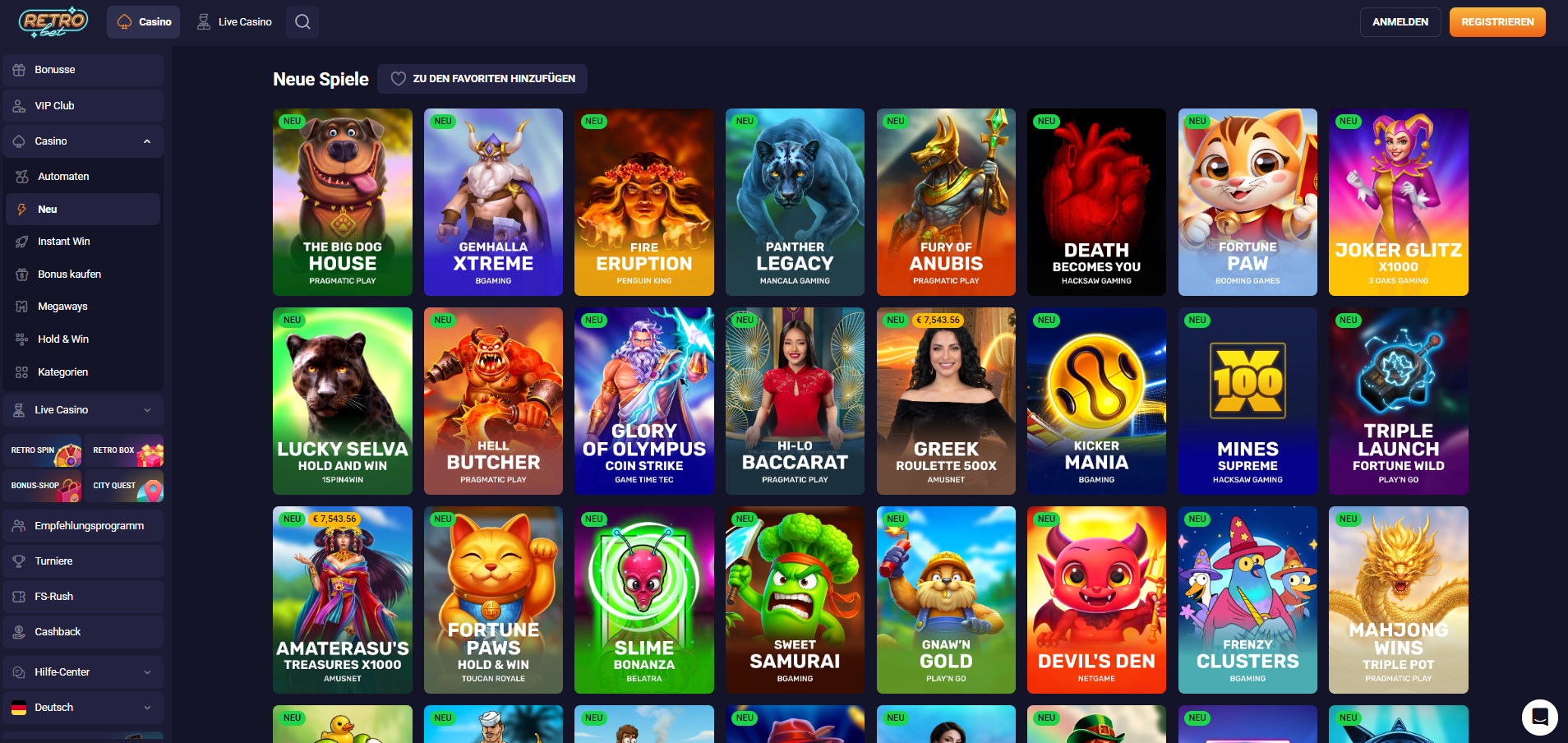 Retrobet Rubrik Neue Spiele mit The Big Dog House und Mahjong Wins