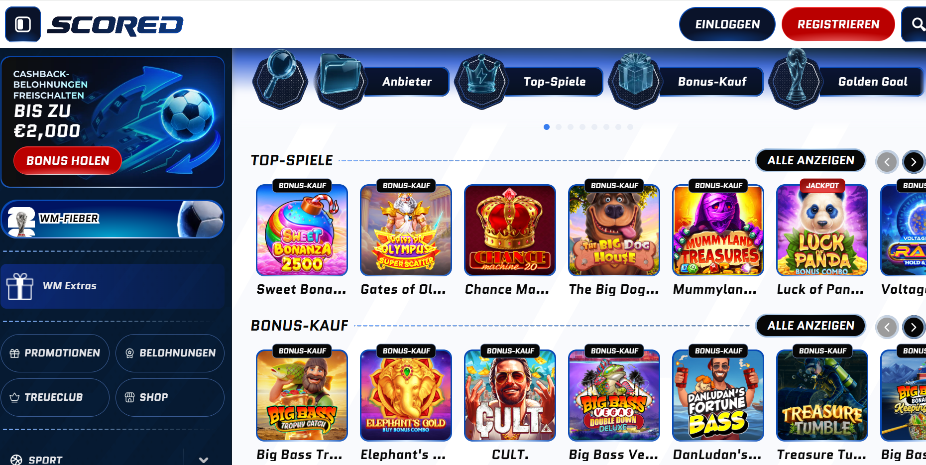 Scored Spielauswahl mit Bonus-Kauf-Slots und Top-Spielen